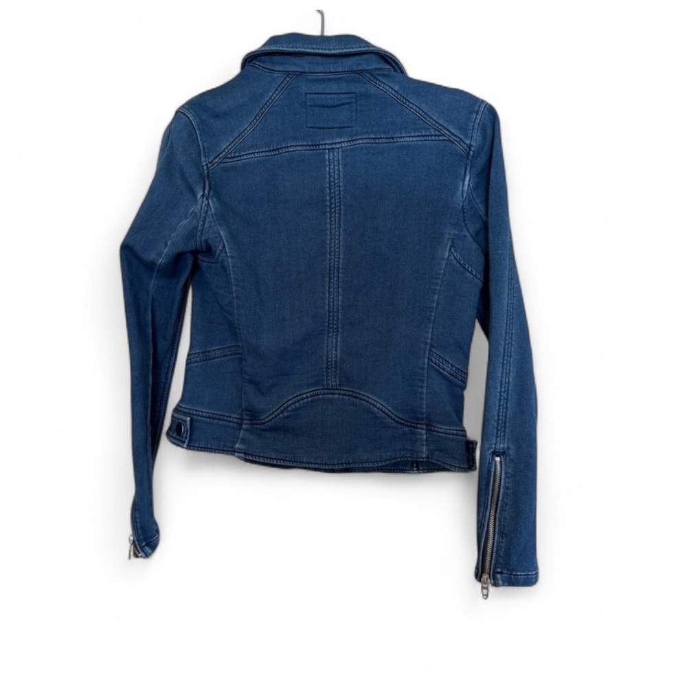 BLANK NYC Denim Moto Jacket Small Blue Zip Front Fitted Biker Style Jean Jacket - Picture 4 of 16
